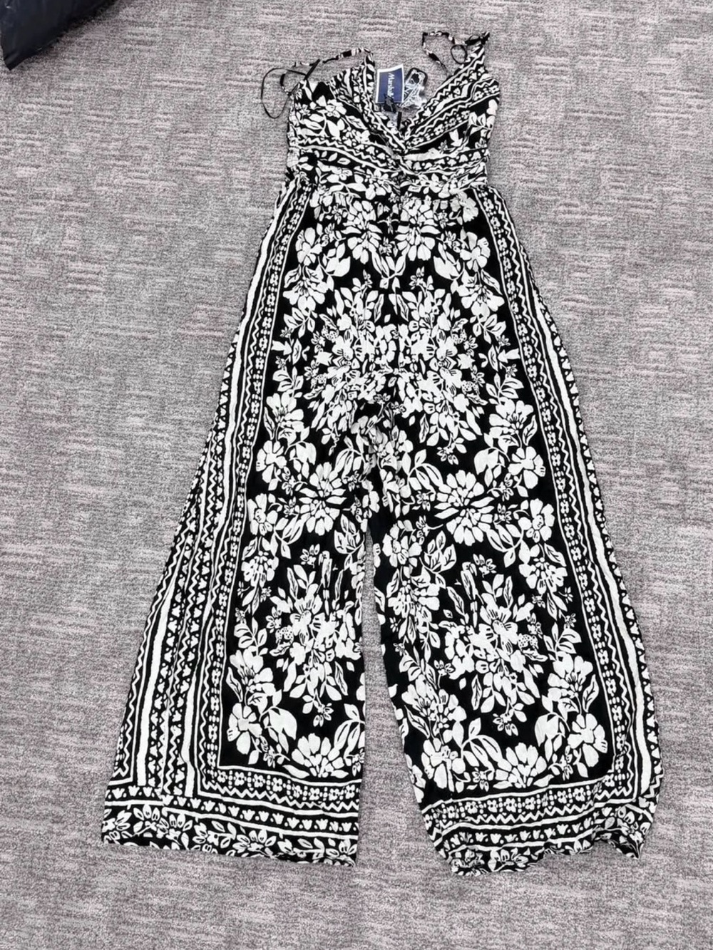 Marshalls Black and White Floral Wide-Leg Jumpsuit